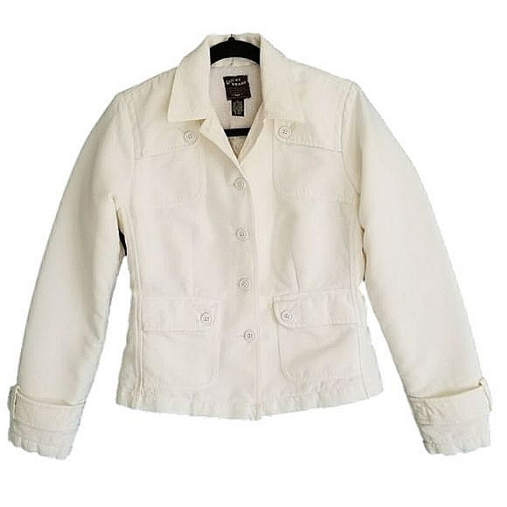 𝅺Lucky Brand Y2K Off-White Sherpa Lined Jacket Size M runs more like a small